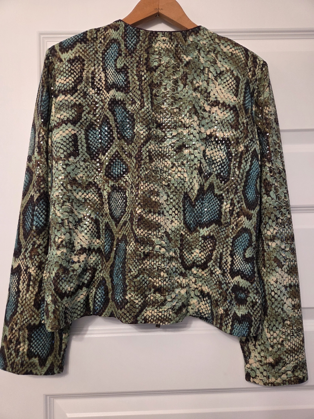 Joseph Ribkoff Green Snake-Print Sequin Jacket - Picture 5 of 6